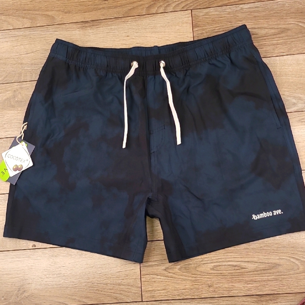 BAMBOO AVE Boundless Black Blue Grey Smoke Sz L Mens Athletic Workout Shorts NEW